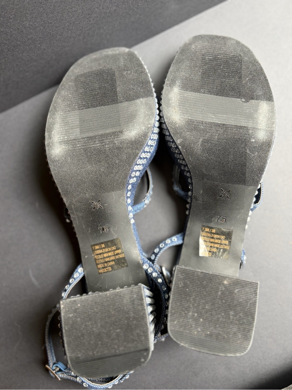 BCBGeneration Blue Rhinestone Block Heel Sandals - Picture 9 of 13